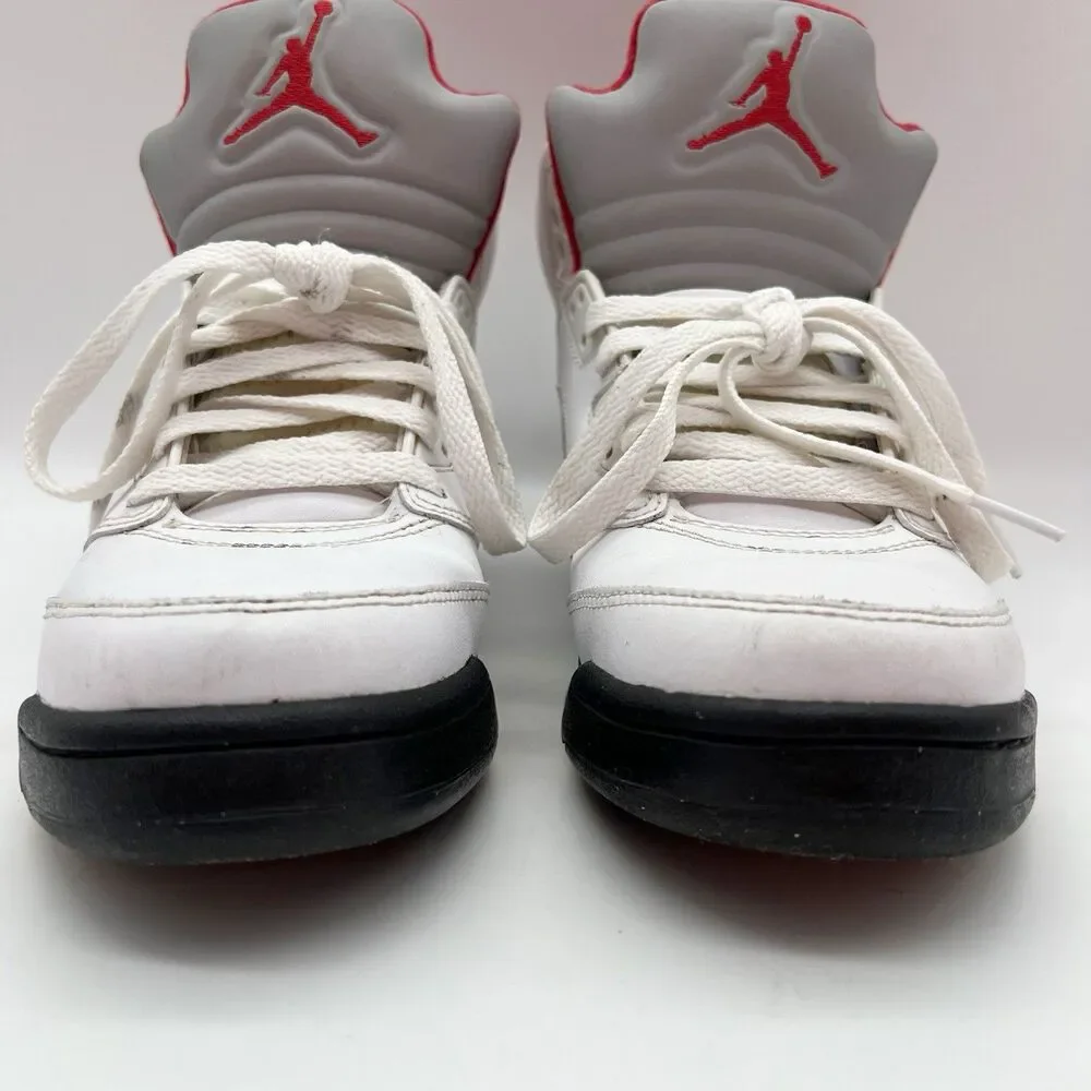 Air Jordan 5 Retro White Fire Red 440888 Unisex Lace Up Sneakers 2012 Sz Youth 7